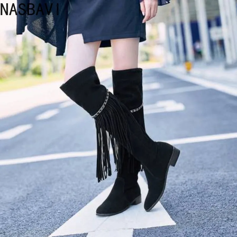 

NASBAVI New Long Boots Women's British Retro Knee Boots Flat Casual National Style Keep Warm Boots for Women Calf High