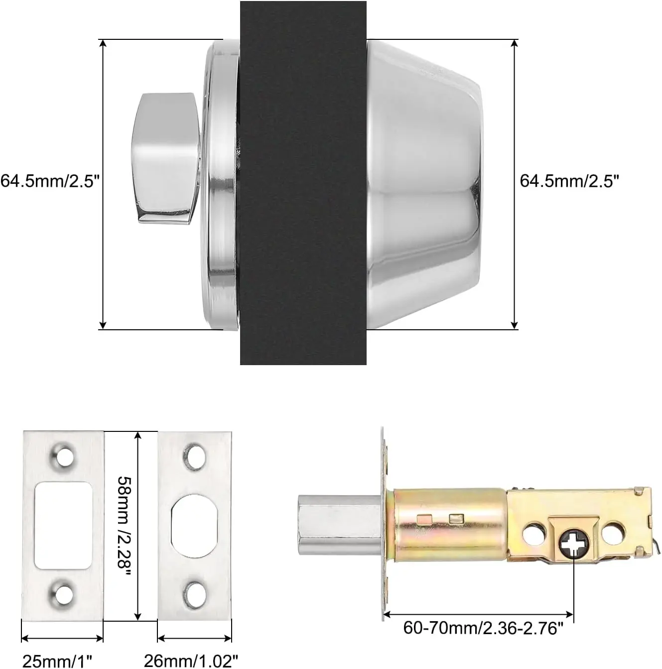 Sliver Copper Creek Single Cylinder Deadbolt Key Lock, Keyed Entry Door Knob Anti-Theft Exterior Door Hardware