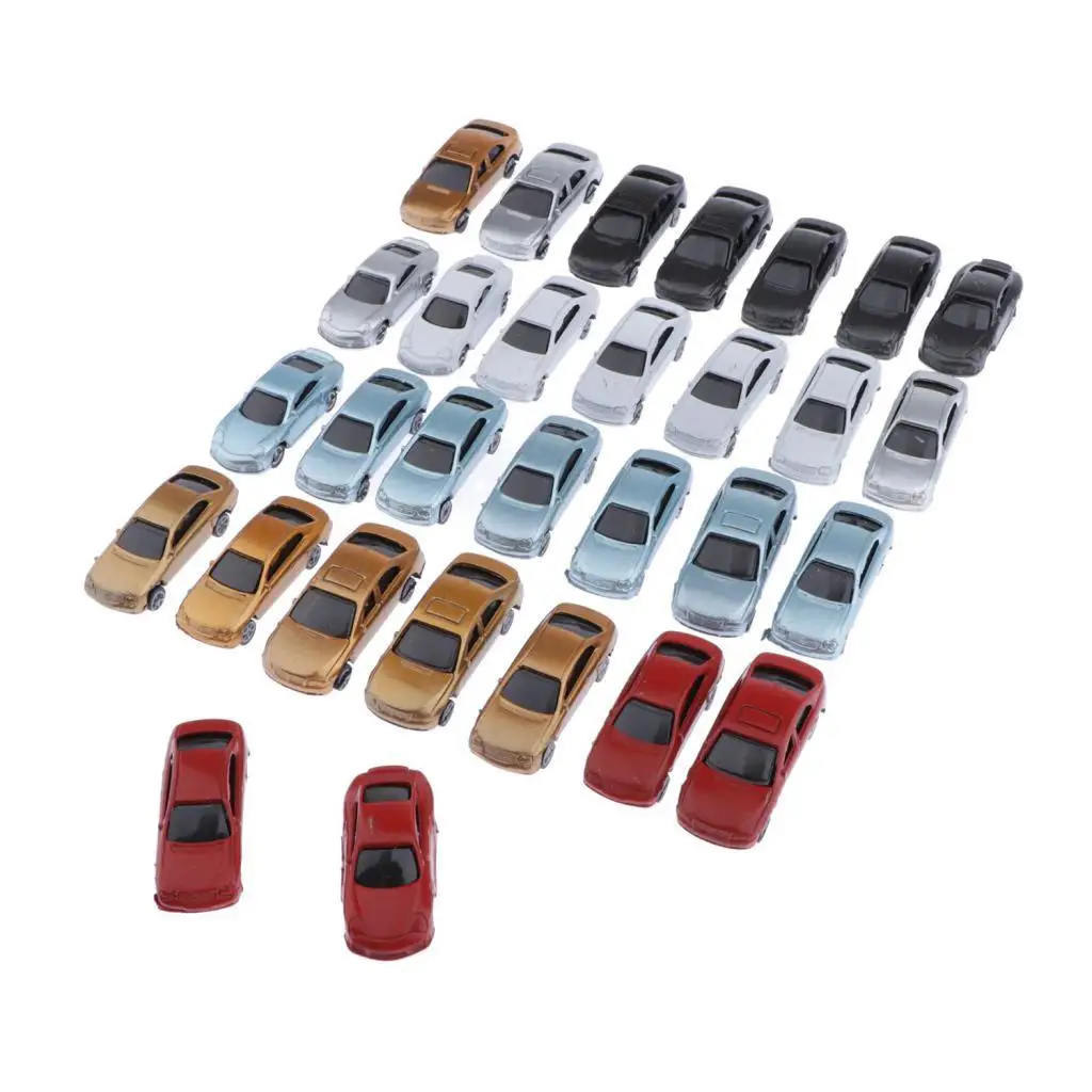 HO Train Model Accessories Painted Miniature Car Set Plastic Parking Scenery Layout Kit for Train Scale Model Kit Projects