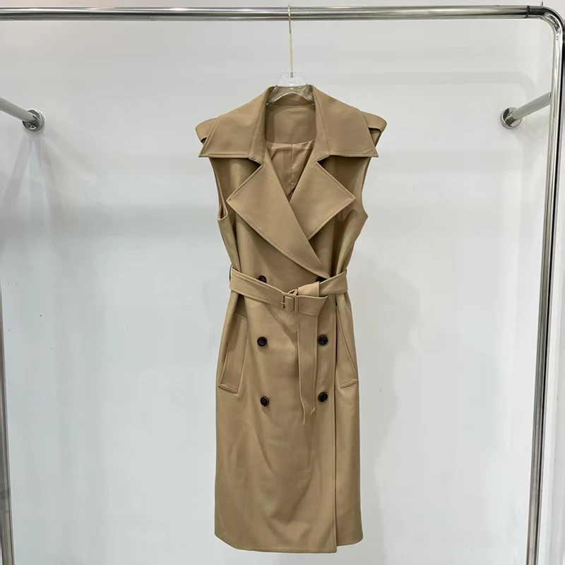 فستان نسائي مزدوج الصدر بكتف منسدل وحزام الخصر بدون أكمام فستان ماكسي عصري ثوب مسائي غير رسمي 2025 #1