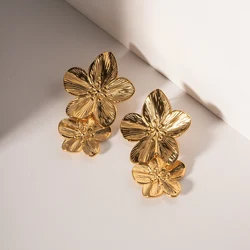 Gold Color Alloy Flowers Stud Earrings Retro Exaggerated Flowers Earring For Women Trendy Jewelry Party Gifts Wholesale