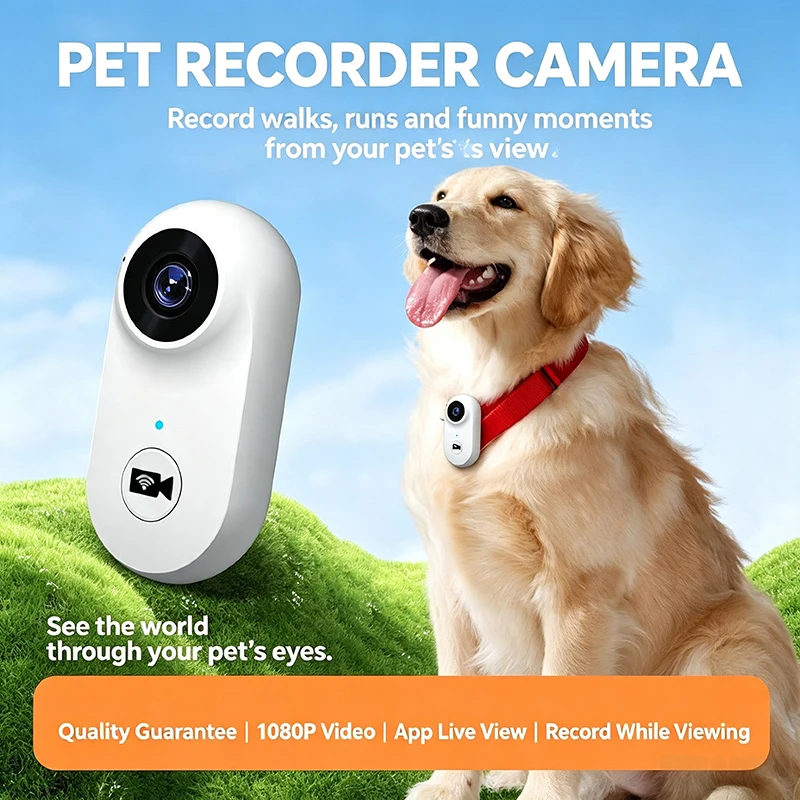 WIFI Pet Video Recorder,1080P Dog Collar First Person Vlog Camera,EIS Anti-Shake Mini Camera