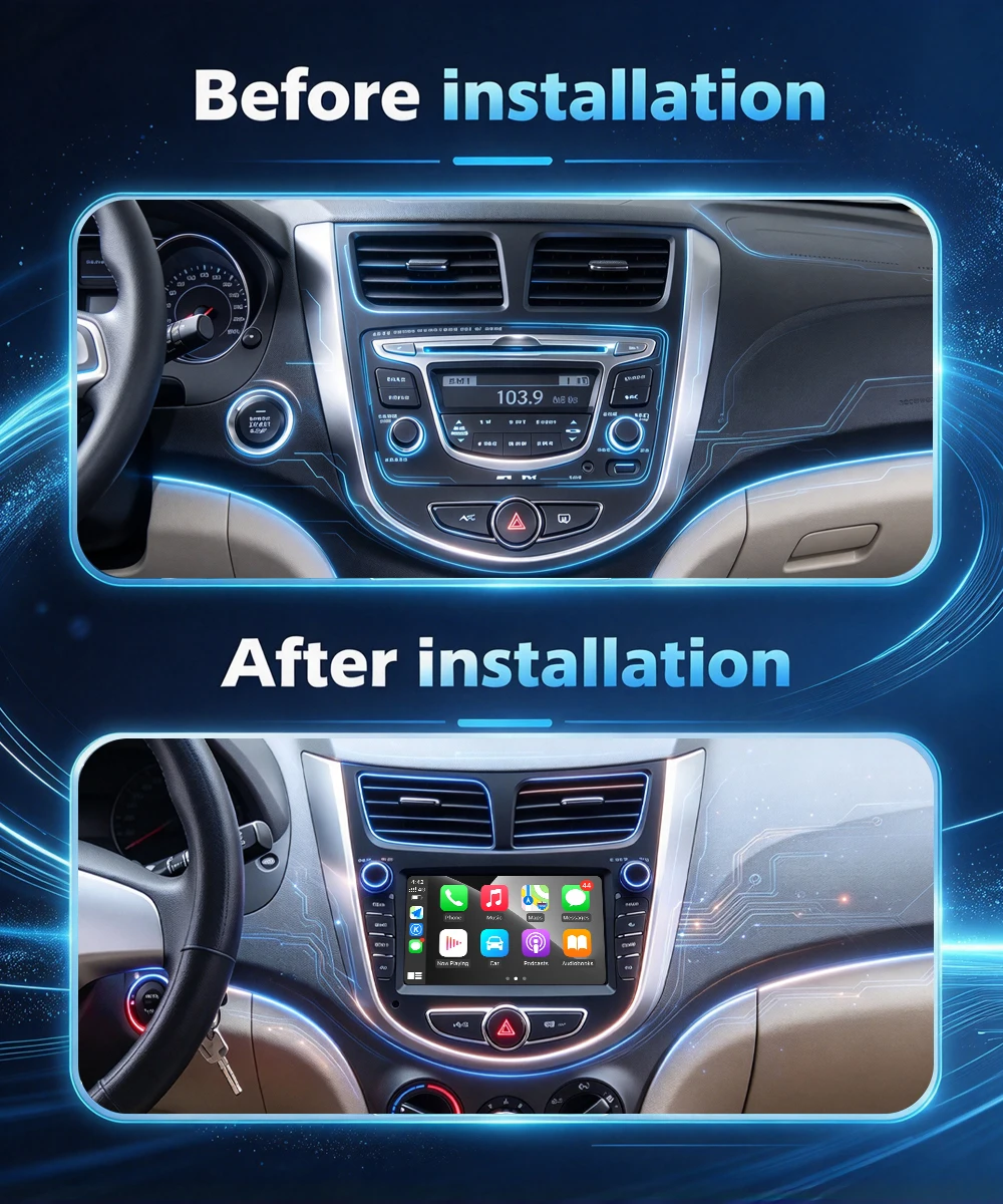 7inch Android16 For Hyundai Solaris Accent Verna 2010-2016 Wireless CarPlay Navigation GPS Car Multimedia Video Player BT WiFi