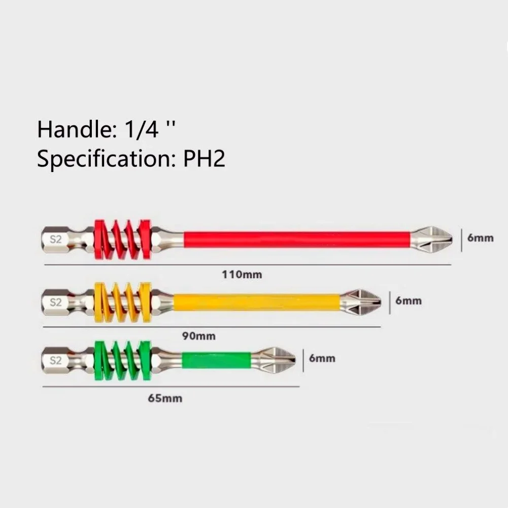 1/3 قطعة مفك الربيع بت المغناطيسي PH2 سائق المسمار المضادة للانزلاق 60/90/110 مللي متر 1/4 ''عرافة عرقوب الحفر رئيس أداة إصلاح الكهربائية