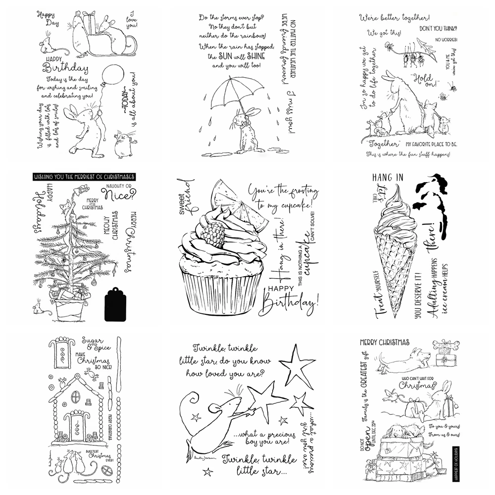 Slimline Ice Cream Clear Stamps and Metal Cutting Dies Birthday Wishing Mouse Stamp for DIY Scrapbooking Album Art Craft