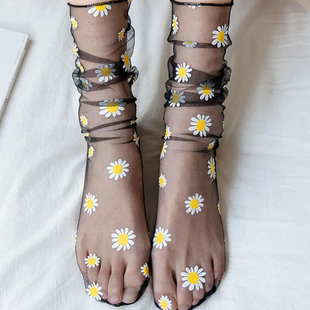 Femmes Transparent Stockings Sexy Harajuku Mesh Socks Frilly Chiffon Daisy Lace Socks Women