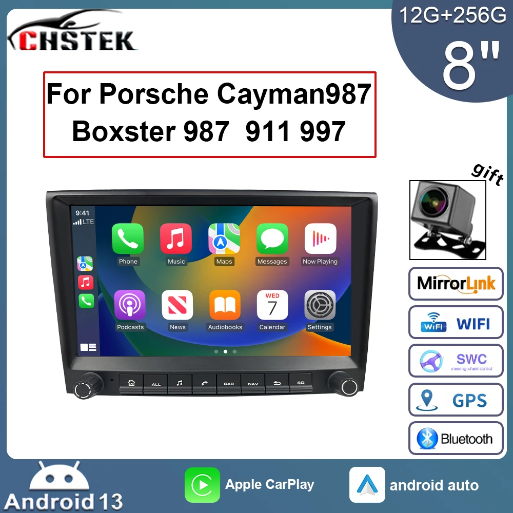 CHSTEK Car Radio Android 13 Carplay For Porsche Cayman Boxster 911 987 997 2005-2013 Multimedia GPS Bluetooth Autoradio WIFI 4G