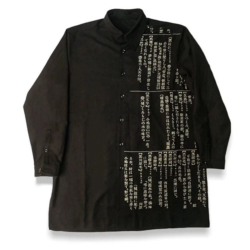 Klasyczne słownikowe koszule w stylu japońskim unisex w stylu Yamamoto męskie Homme koszule oversize dla mężczyzn luźne ubrania Owens topy męski