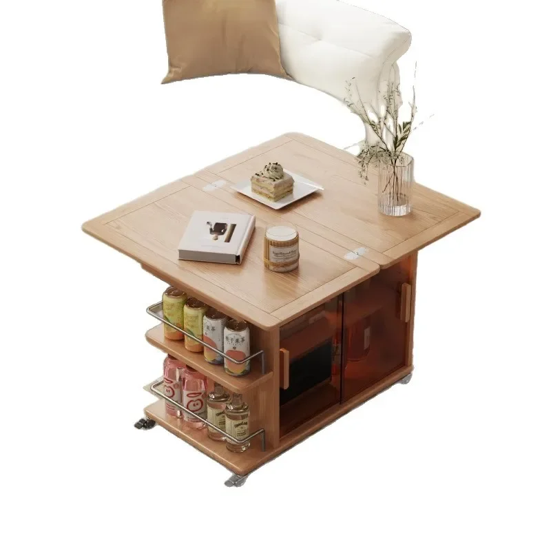 خزانة جانبية لغرفة المعيشة قابلة للطي وقابلة للطي ومتعددة الوظائف وطاولة جانبية للأريكة وشقة منزلية صغيرة وطاولة قهوة من الخشب الصلب #1