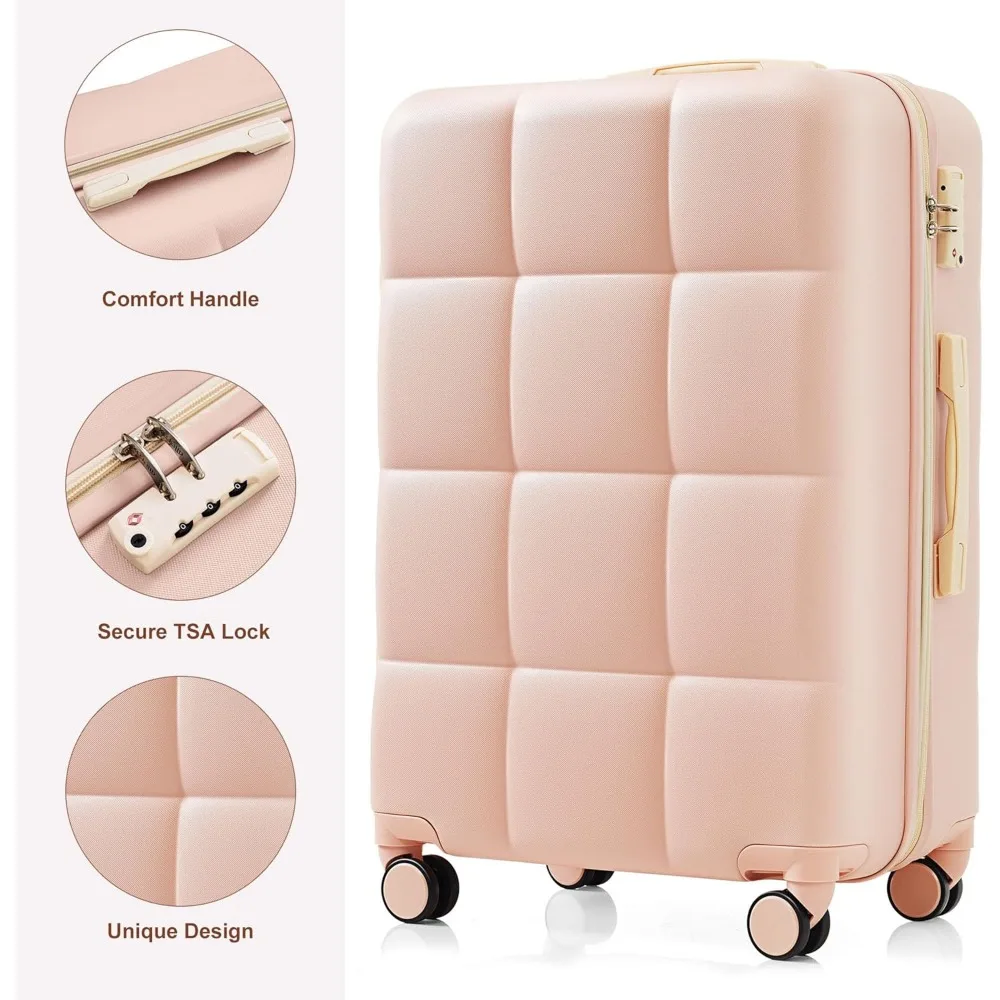 مجموعة حقائب سفر خفيفة الوزن ذات جوانب صلبة بقفل TSA للأطفال بخطوط وردية مقاس 20 و24 و28 بوصة #3