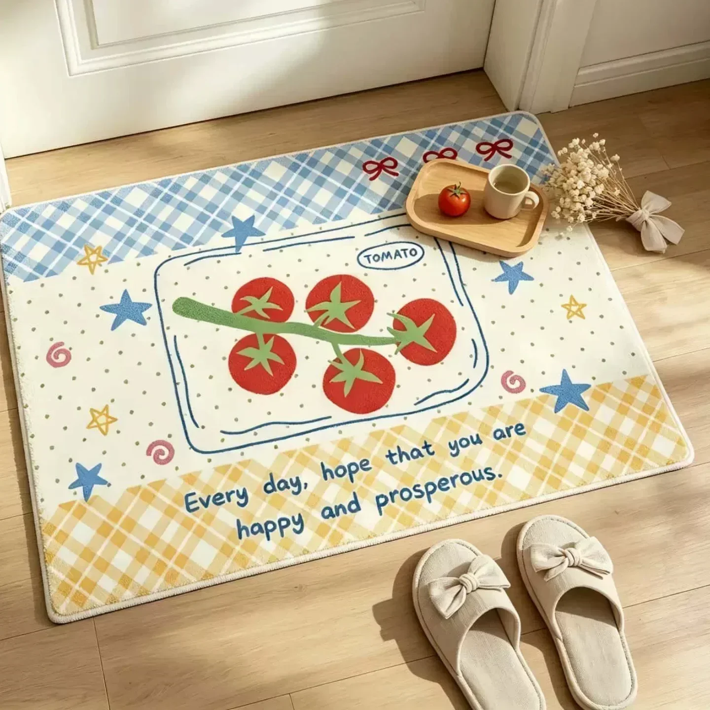 VIKAMA2026 cure tomato illustration doormat flannel dust removal easy cleaning girl style bedroom