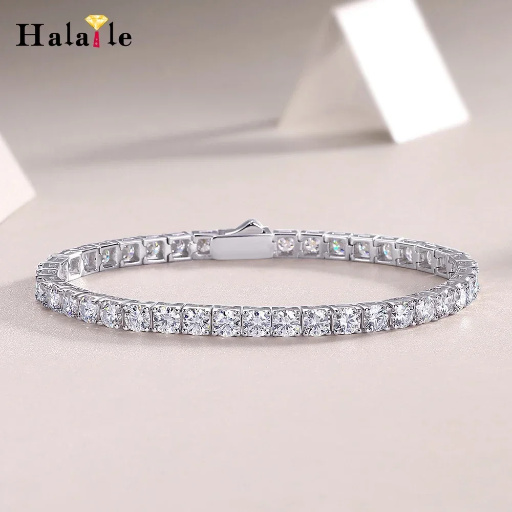 

Теннисный браслет Halaile Real D Color Full Moissanite из стерлингового серебра S925 с роскошными ювелирными украшениями GRA, модный подарок для женщин и мужчин