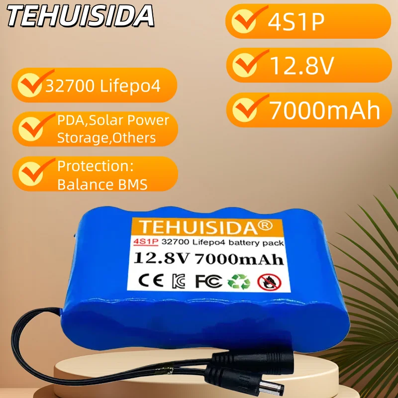 

32700 Lifepo4 Battery Pack 4S1P 12.8V 7000mAh with 4S 40A Balanced BMS for Electric Boat and Uninterrupted Power Supply 12V