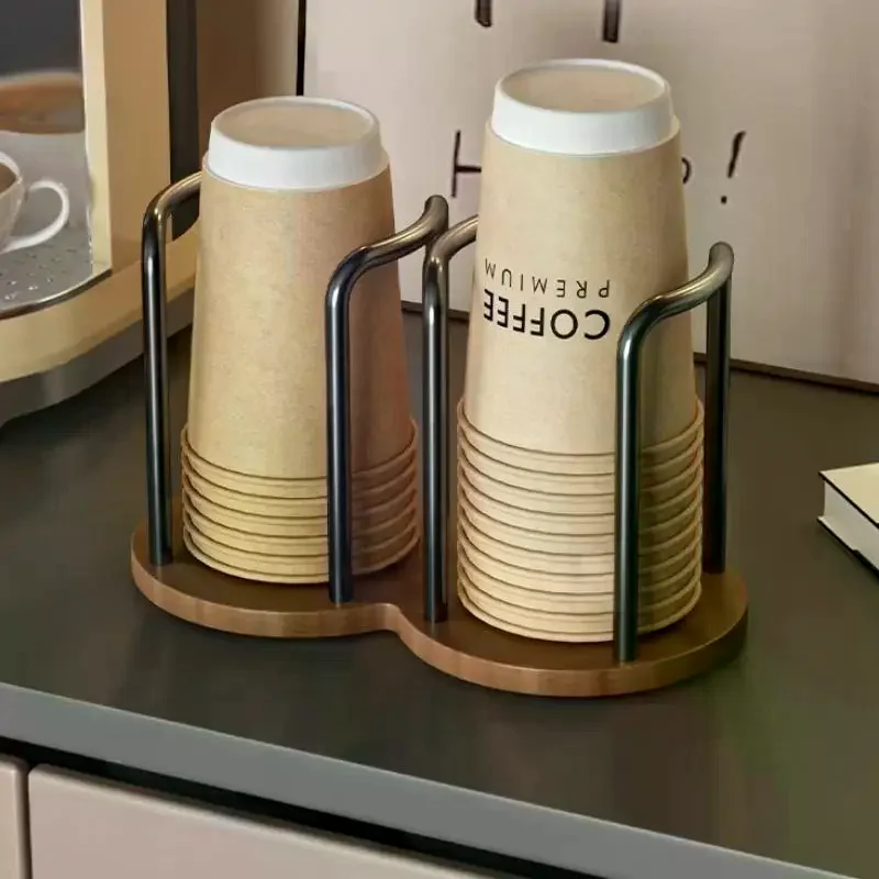 Wooden Tea Water Cup Dispenser Organizer Rack for Disposable Cups Perfect for Kitchen and Office Tabletops