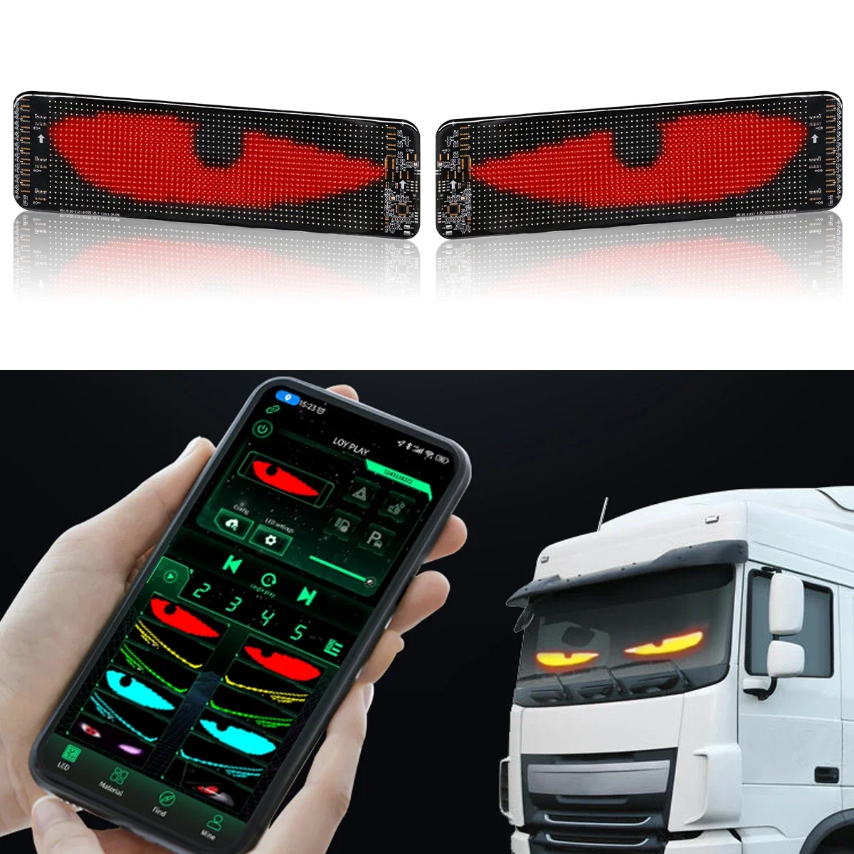 1/2pc APP LED screen blink Angel's Devil's Eye Animation DIY Truck windshield Eagle Eye Decorate Signal Lamp With Remote Control