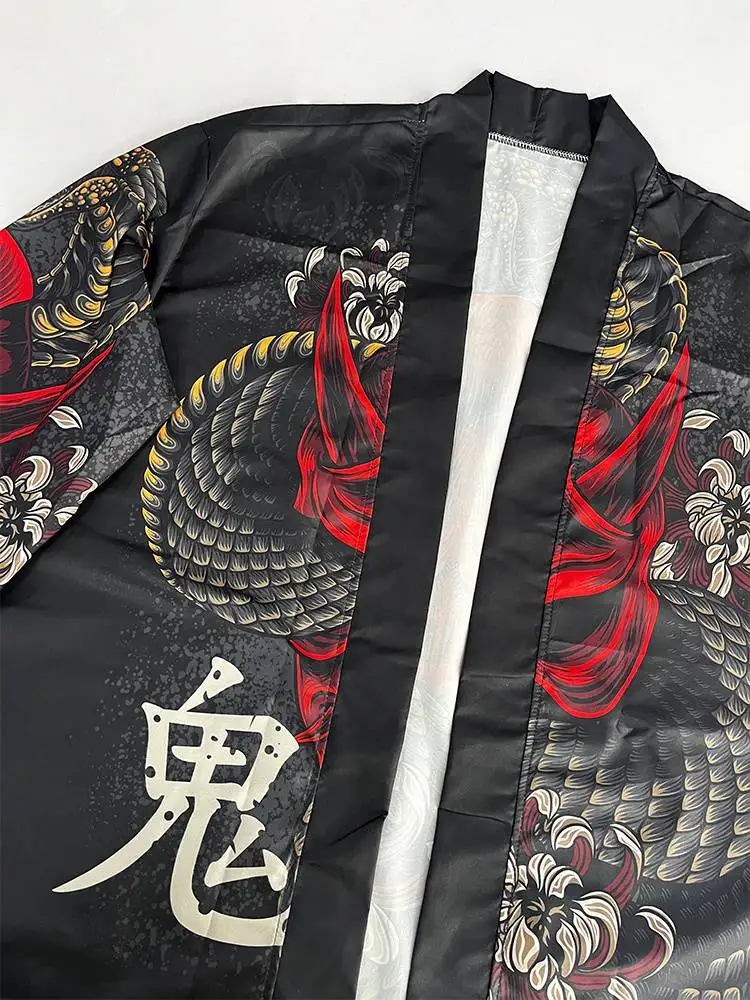 رجل كيمونو قميص Y2K بلايز كيمونو بالأزرار شبح قناع الهيب هوب قميص الرجال خفيفة الوزن بالأزرار ثوب الكيمونو الياباني هاوري يوكاتا #2