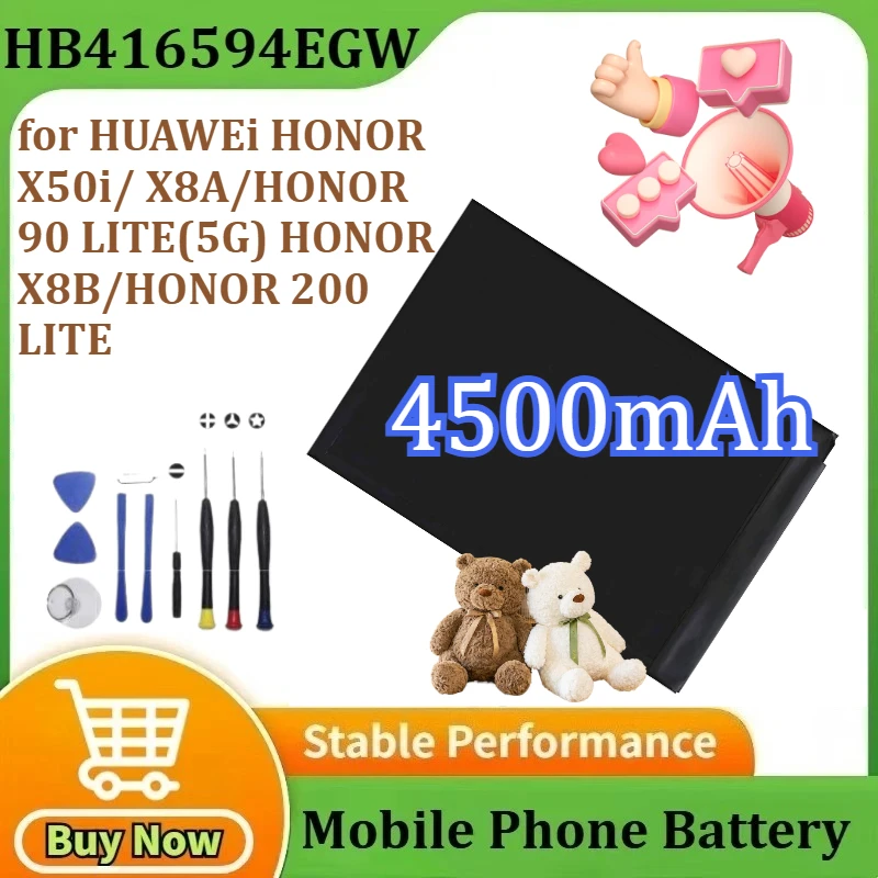 بطارية HB416594EGW لهواوي HONOR X50i/ X8A/HONOR 90 LITE(5G) /HONOR X8B/HONOR 200 LITE بطارية الهاتف المحمول 4500mAh + أدوات