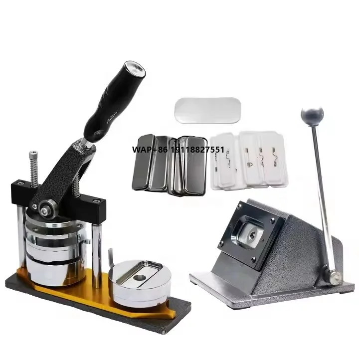 

KM 68*24mm Rectangle Button Making Machine Kit Name Tag Machine With Cutter and 100 Sets Blank Plastic and Metal Materials