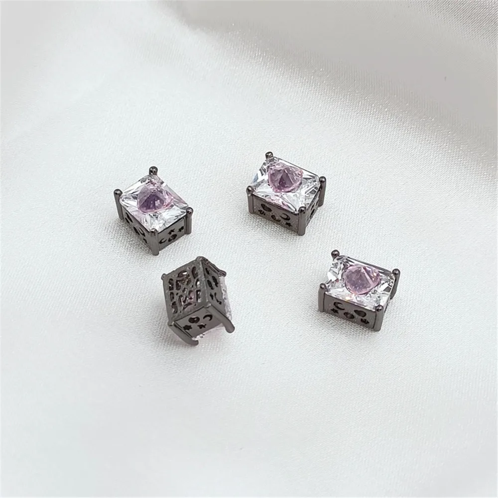 Silver 14K Gold Gun Black Zircon Heart Square Spacer Beads Handmade DIY Bracelet with Loose Beads Accessories view 6