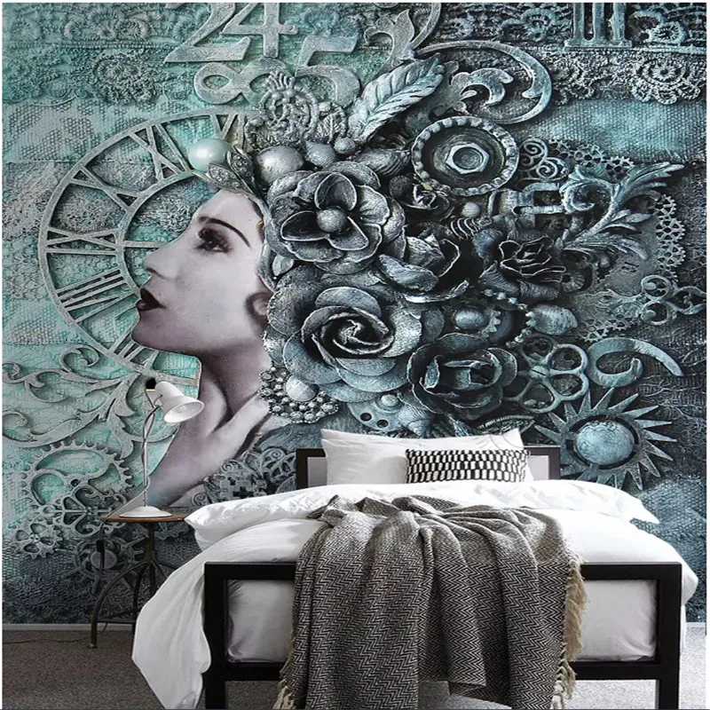 

Custom Wallpaper 3D Stereoscopic Embossed Beauty Wall Painting Modern Art Green Mural Living Room Bedroom Wall Papers Home Decor