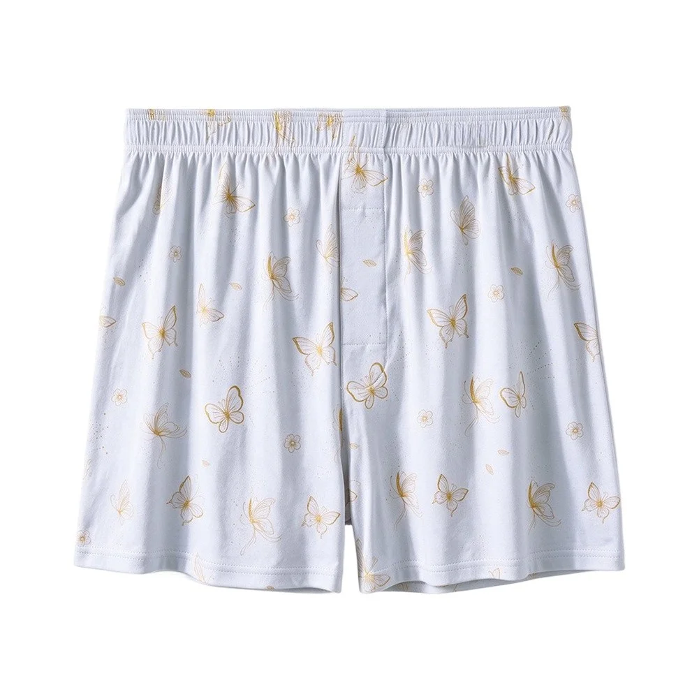 Men\'s Flat Angle Trunks with Butterfly Graphic - Loose Fit Breathable Mid Waist Underwear 90%Cotton 10%Spandex