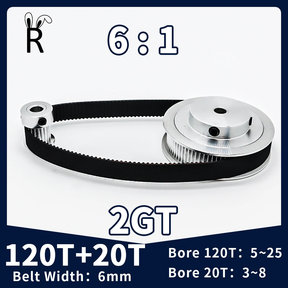 

20Teeth 120Teeth 2GT Pulley Set Belt Pulley 20T 120T Belt Width 6mm Reduction 6:1 2M Timing Pulley Kit GT2 Synchronous Wheel Set