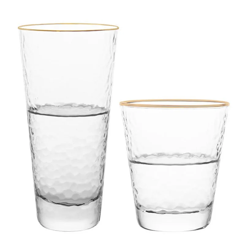 Creative Gold Edge Hammer Pattern Cup Household Glass Water Cup Juice Glass Transparent Cup Bar Cocktail Red Wine Cup