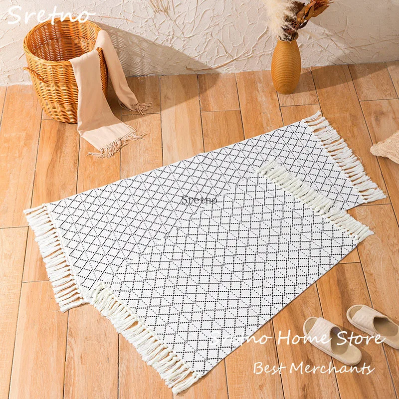 

Sretno Household Living Room Woven Carpet, Sofa, Coffee Table Rugs, Nordic Bedroom Bedside Floor Mats, Cotton and Linen Door Mat