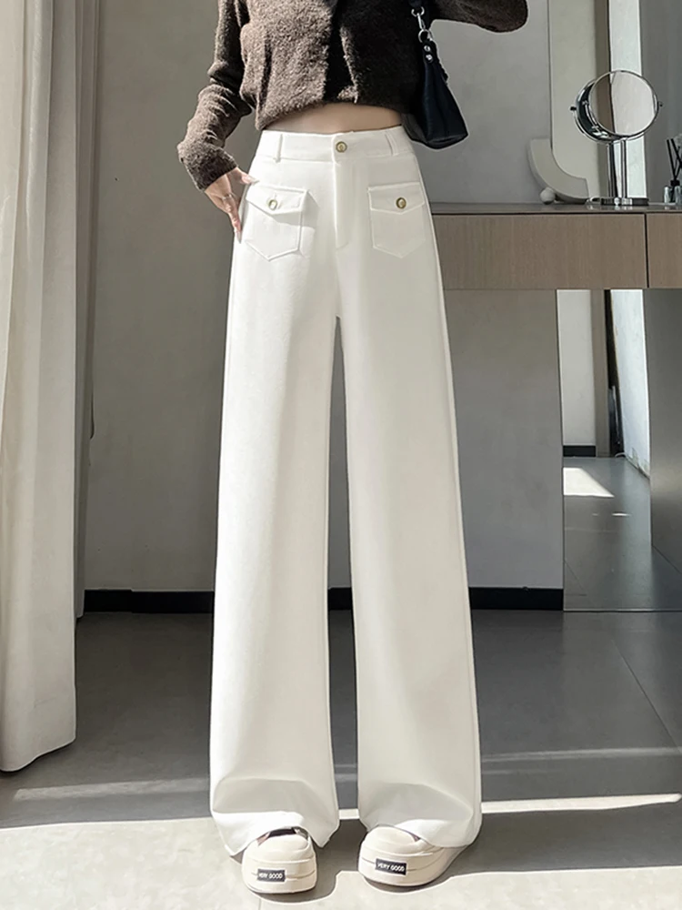 

High Waist Wide Leg Pants Women's Loose Fit Casual Drapey Sle Autumn Winter New Slimming Ladies Long Trousers Ci Walk