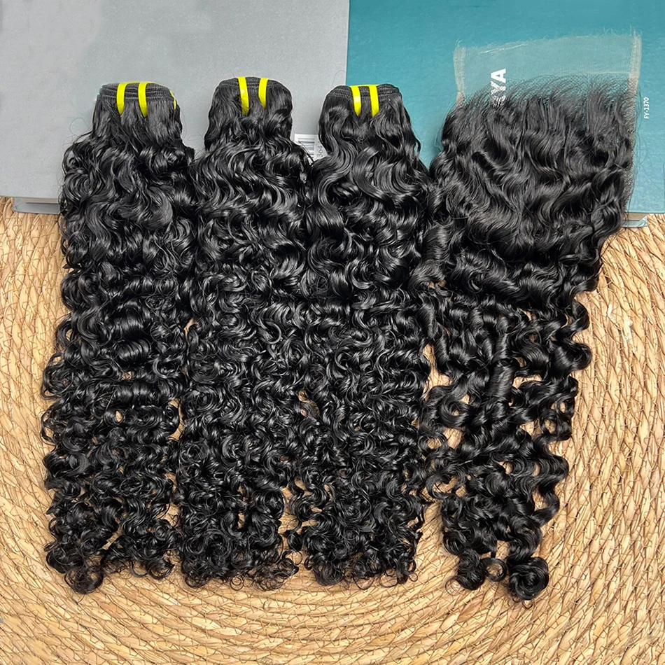 Pacotes encaracolados birmanos com fechamento de renda transparente 5x5 HD cabelo humano renda pré-selecionado # Extensões de cabelo de cor natural 1B