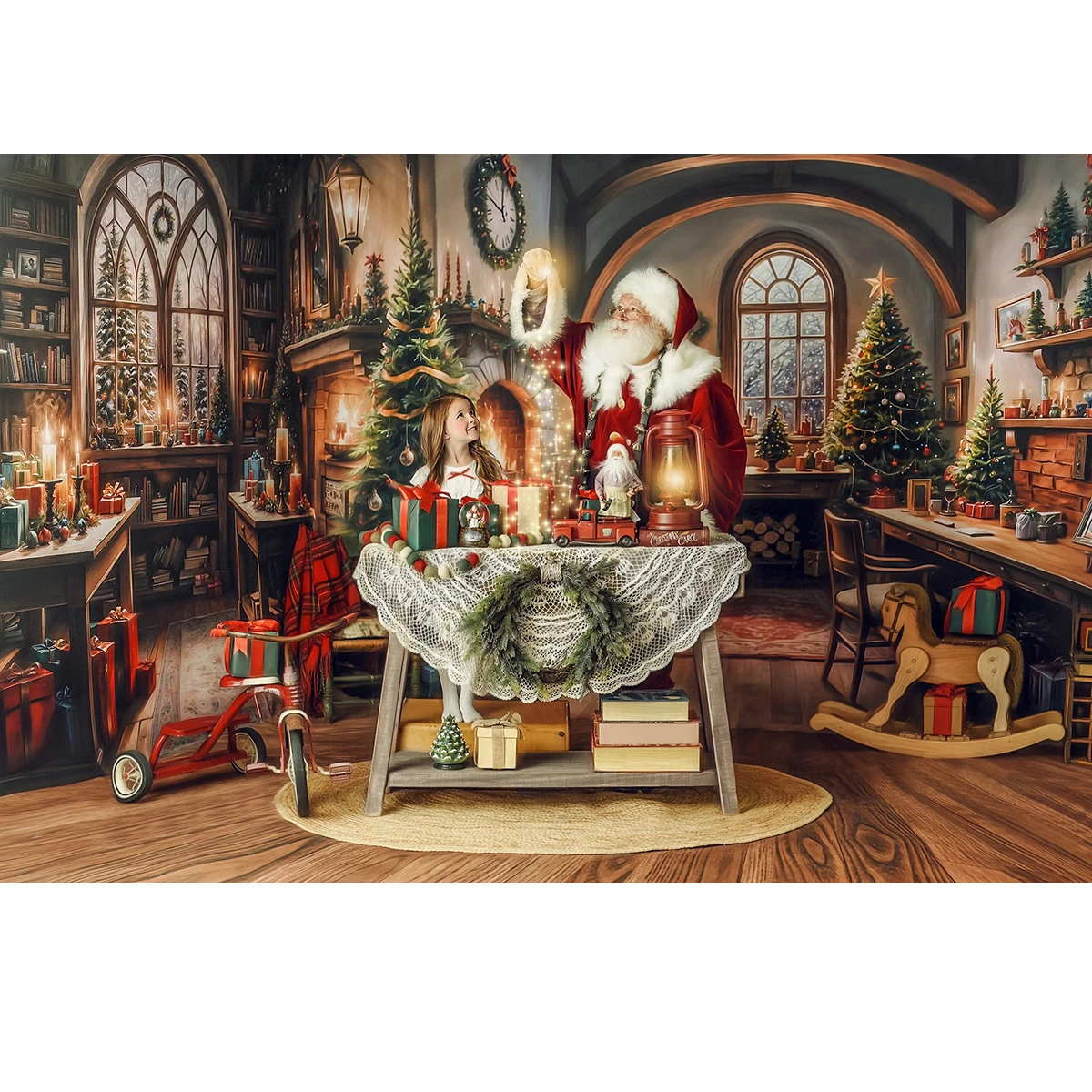 Christmas Background Winter Cabin Wrapping Room Photography Backdrop Santa Fireplace Xmas Tree Gift Decor Kid Photo Studio Props