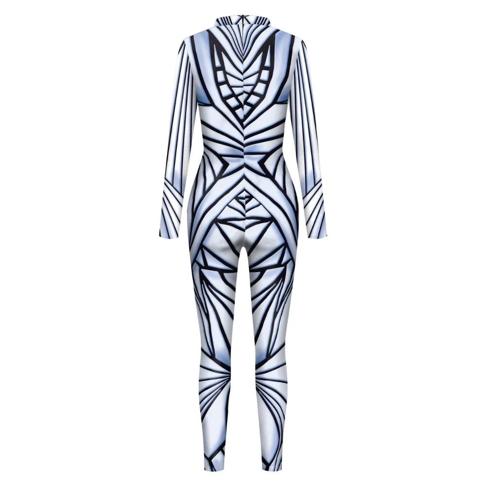 Women Mirror Reflect Print Zentai Bodysuit Halloween Cosplay Costume Sexy Party Long Sleeve Jumpsuit Rave Spandex Skinny Catsuit