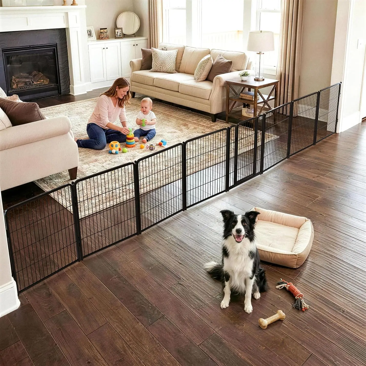 

Dog Gate Extra Wide Designed for Indoor Use, Adjustable Width Up to 219-inch Wide (32' H 8 Wire