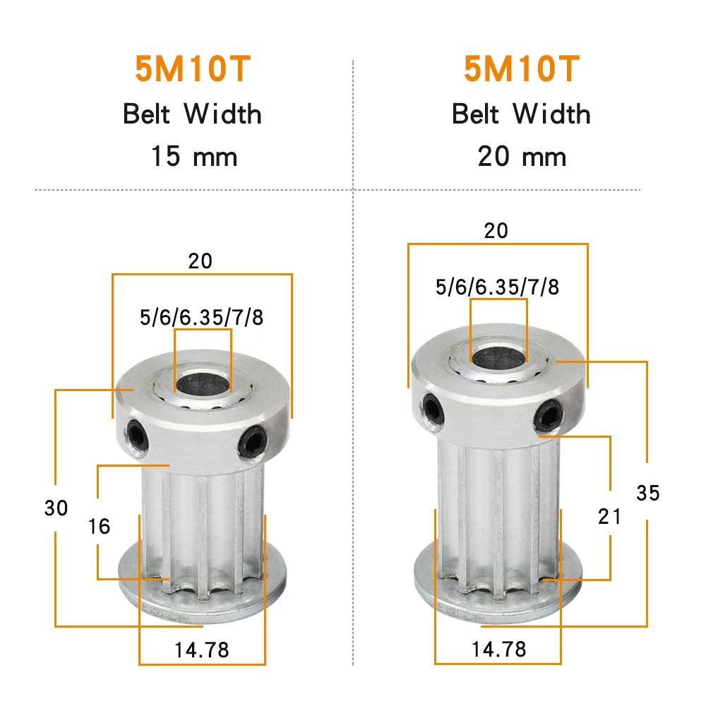 10 Teeth 5M Pulley Wheel 5M10T Bore 5/6/6.35/7/8/ mm  Circular Tooth Aluminium Belt Pulley BF&K Shape Timing Belt Width 15/20mm