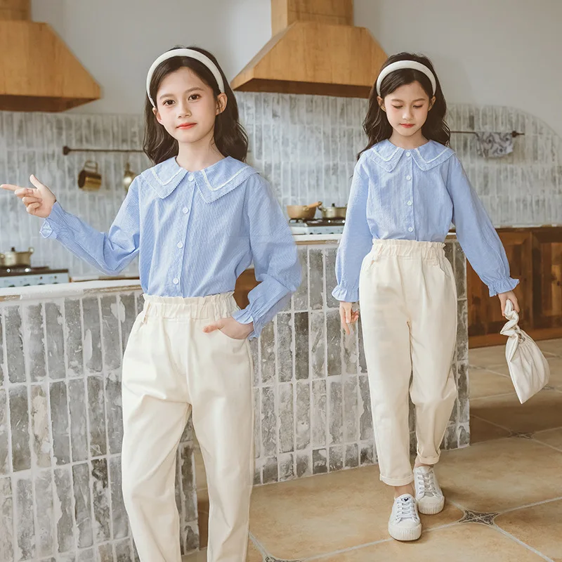 

Teenage Girls Clothing Blouse + Pants Tracksuits For Girls Solid Color Kids Girls Clothes Casual Style Kids Clothing 6-14 Year