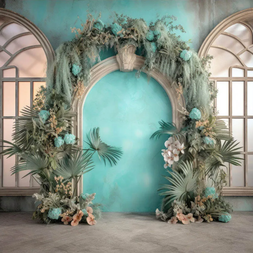 Mehofond Photography Background Retro Room Turquoise Floral Adult Birthday Wedding Maternity Portrait Decor Backdrop Photo Studi