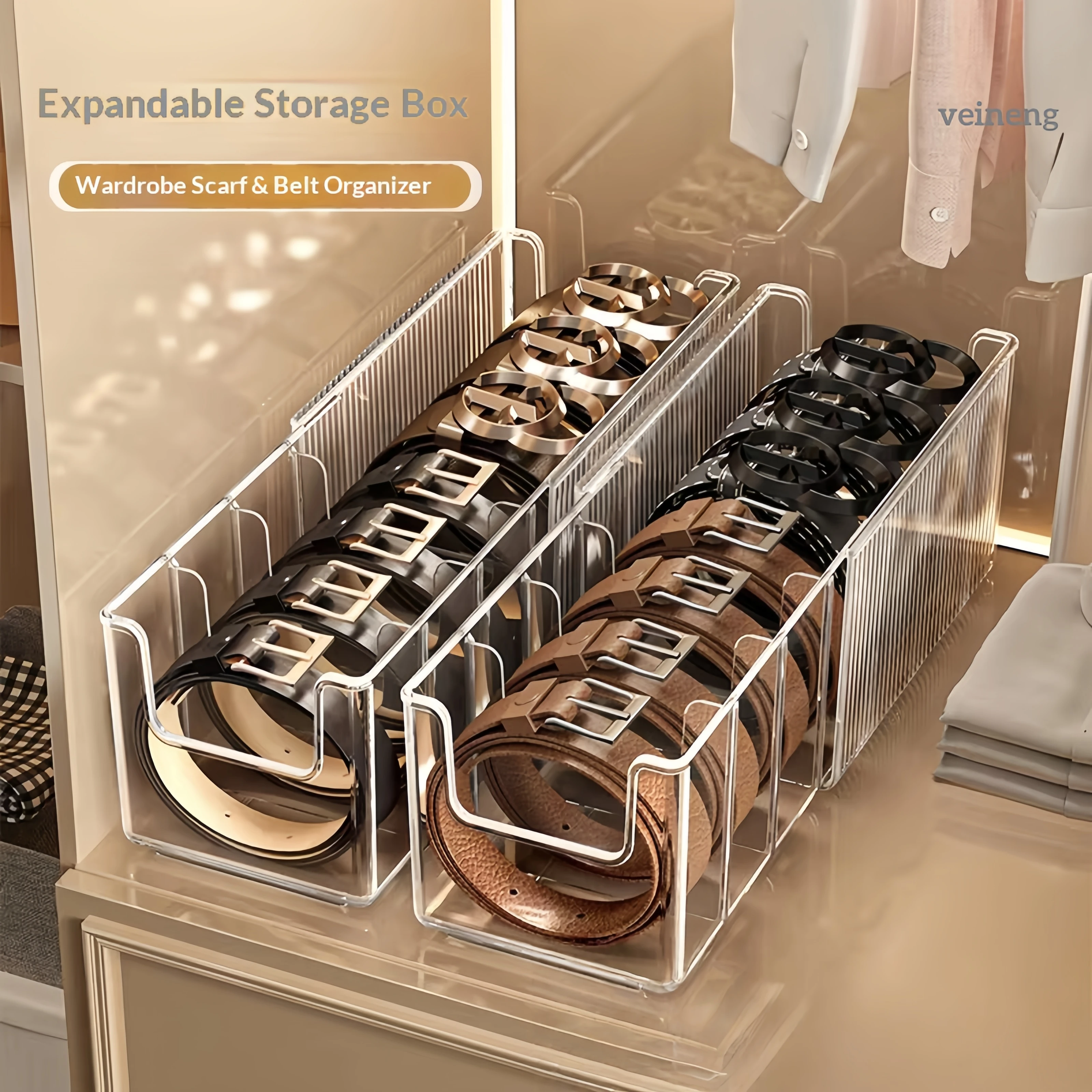 Plastic Foldable Clothing Belt Organizer Extendable Scarf Tie Mens Extra Large Display Rack Home Wardrobe Divider Box