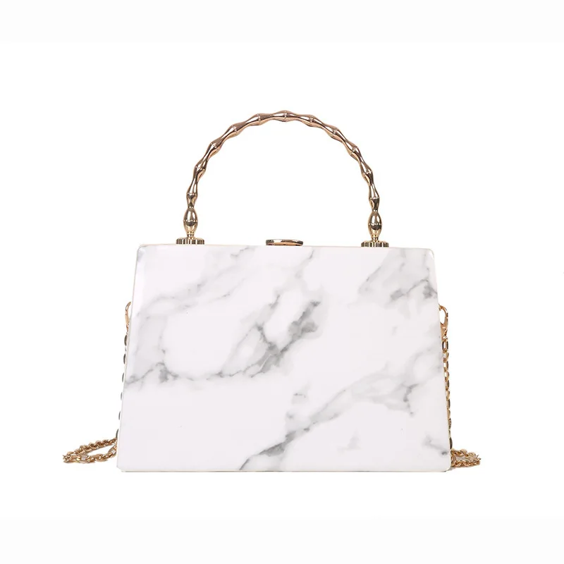 Women Acrylic Box Shoulder Bag Fashion Marble Pattern Chain Bag Women\'s  Matal Hadle Clutch Evening Bag