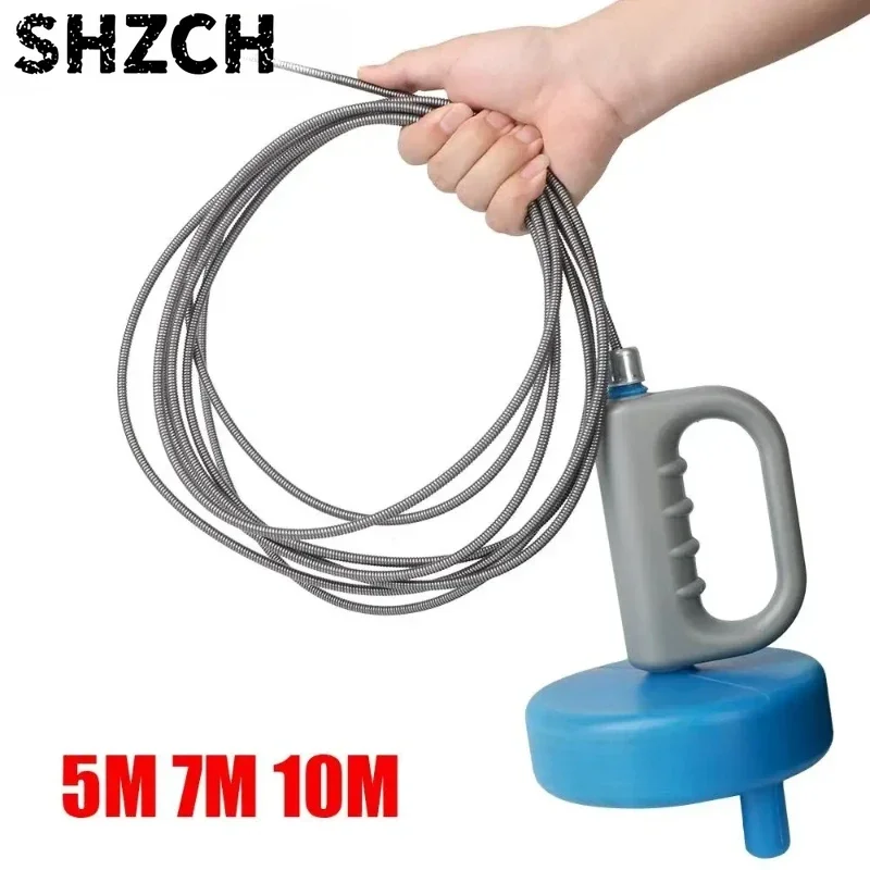 Extendable Bathroom Kitchen Cleaning Tools 5/7/10 Meters Sewer Pipe Plunger Dredge Toilet Sink Drain Unblocker Handheld