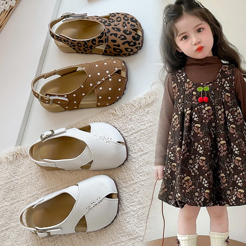 Children Sandals Summer Korean New Style Soft Bottom Cork Sandals Loafers for Girls Hook Loop Non Slip Toddler Kids Beach Shoes