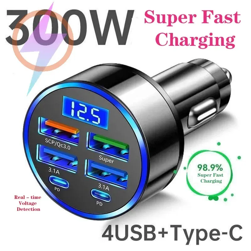 

100W 2 Port Mini Car Charger PD25W QC3.0 Super Fast Charging USB car Cigarette Lighter Adapter Transparent Design for phones