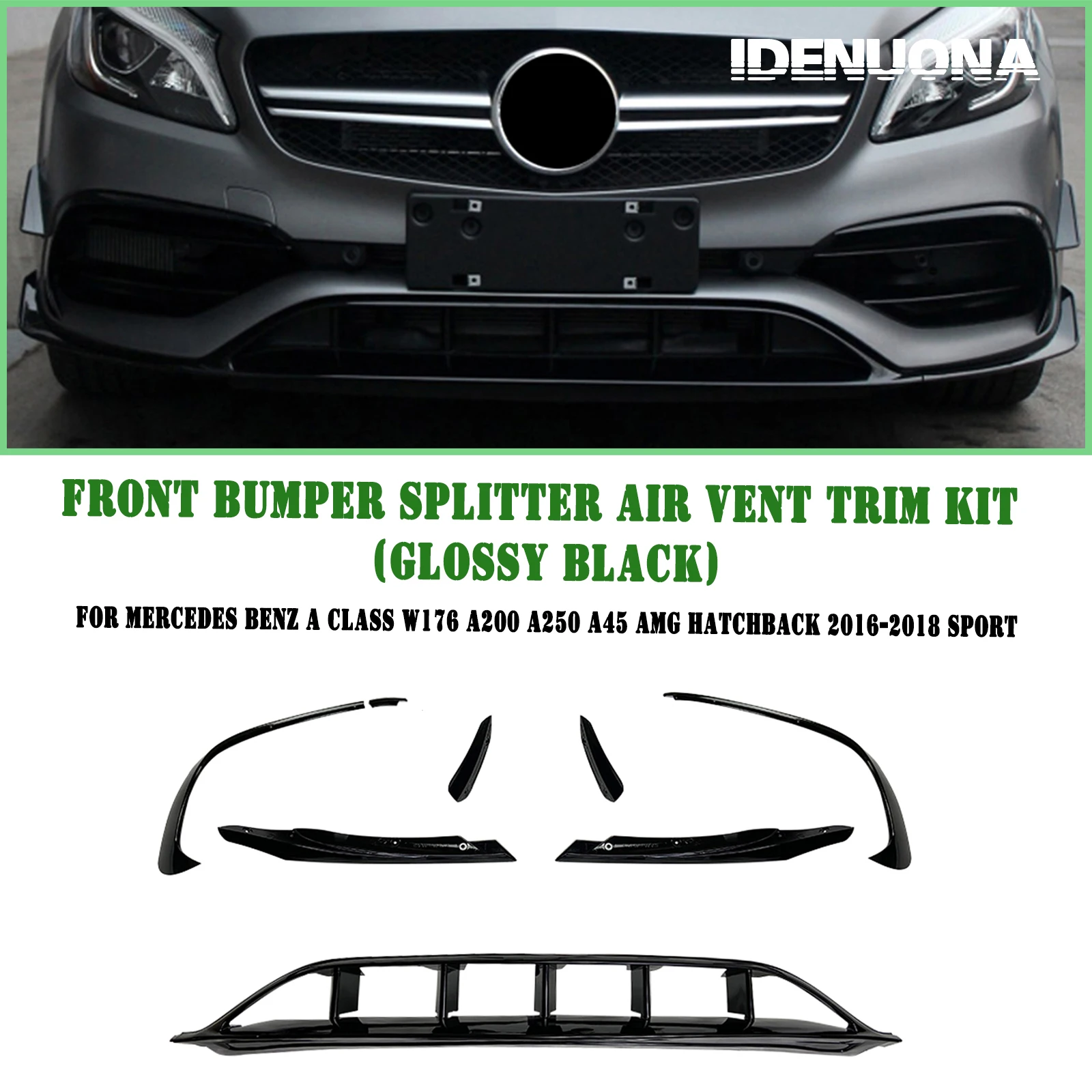 

For Mercedes Benz A Class W176 A45 AMG Sport 2016-2018 Front Bumper Spoiler Lip Cover Splitter Air Vent Intake Hood Frame Trim