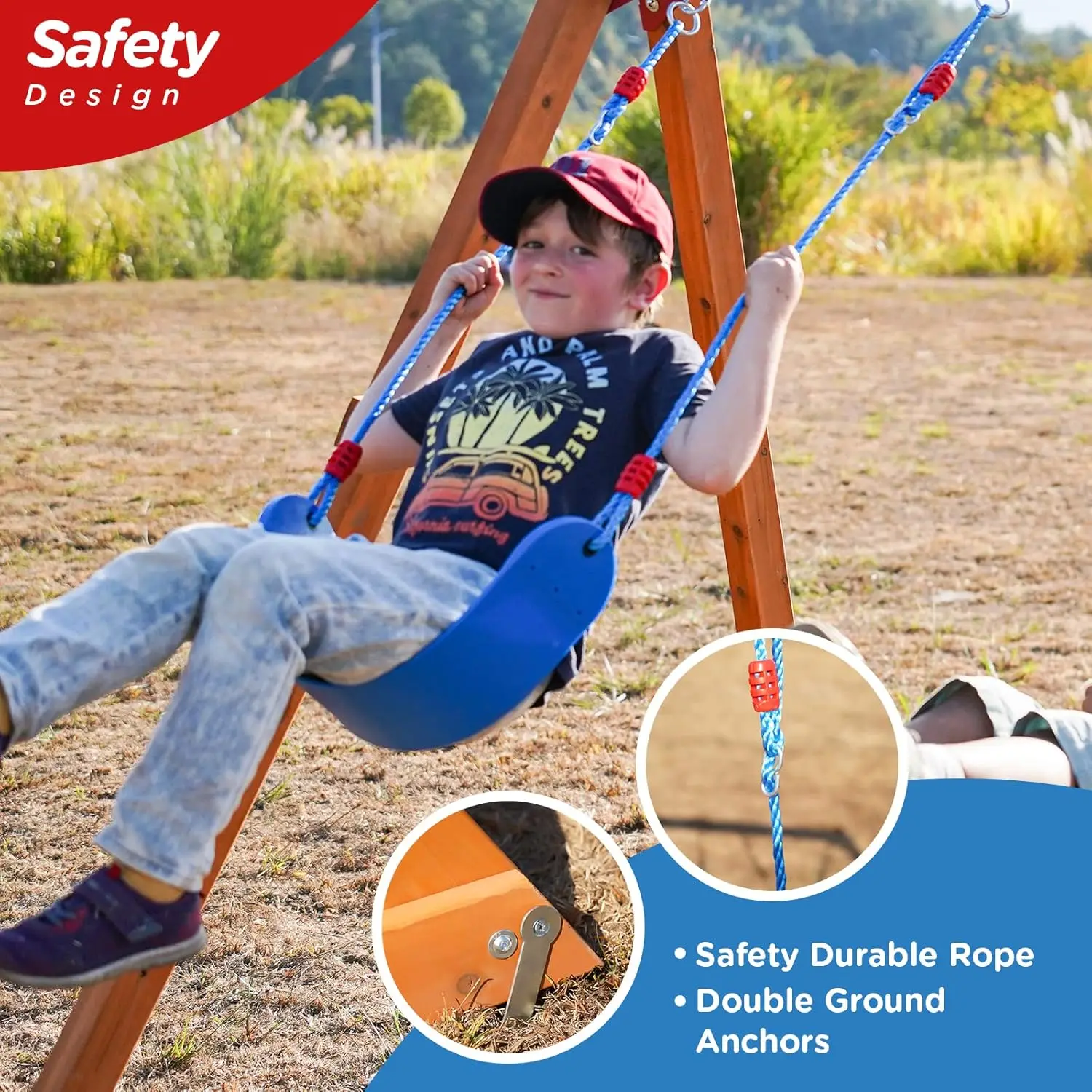 Balançoires en bois pour jardin avec toboggan de 6 pieds, ensemble de jeu extérieur pour enfants avec fosse à sable, mur d'escalade et 2 balançoires à ceinture, lourd D