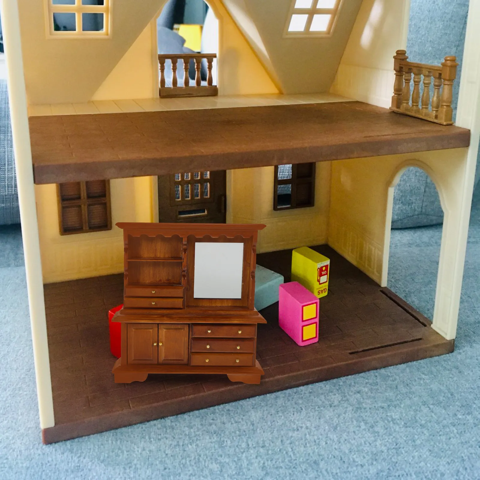 

Mini Wood Dresser for Mini House Decoration Delicate Vintage Wooden Cabinet Perfect for DIY Miniature Furniture Scene