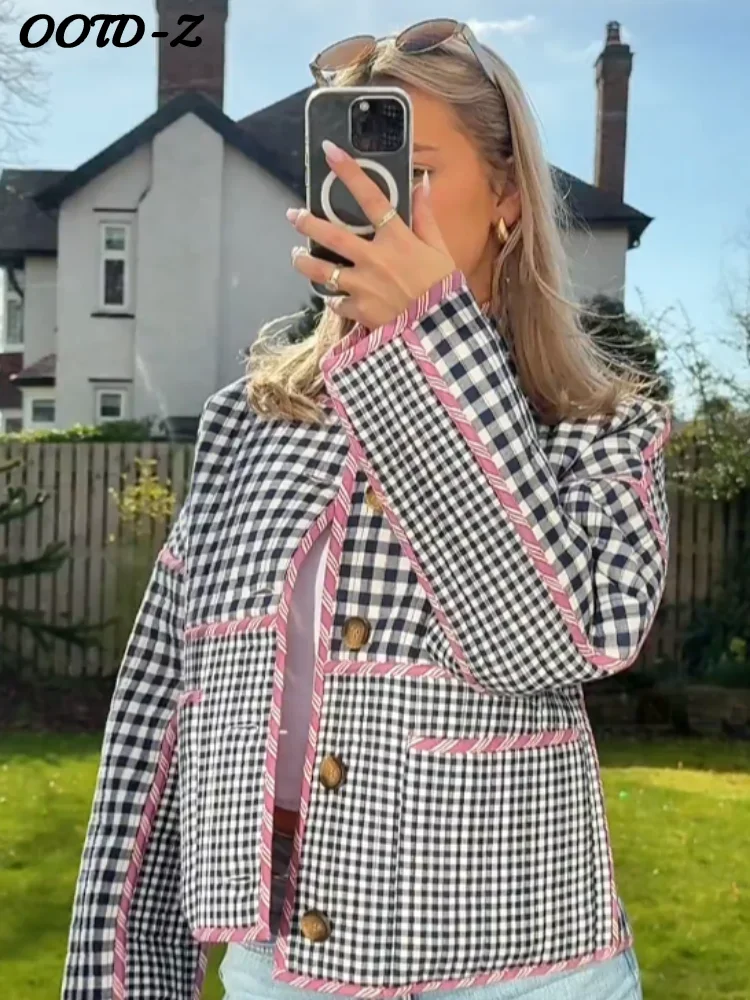 Abrigos cálidos de doble cara para mujer, abrigo grueso holgado de manga larga con botones estampados, prendas de vestir para mujer para Otoño e Invierno 2025