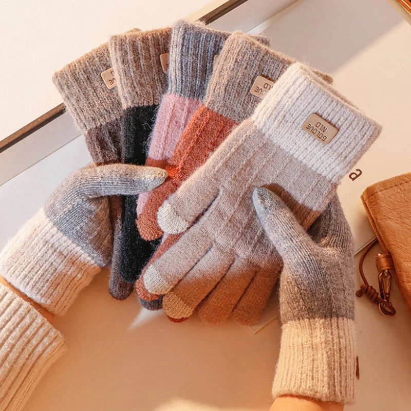 

Women Men Warm Winter Touch Screen Gloves Stretch Knit Mittens Wool Full Finger Guantes Female Crochet Glove