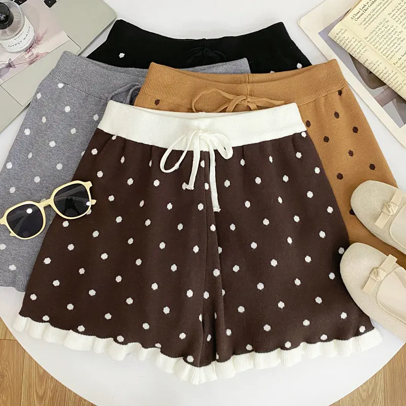 Women's Brown Shorts Vintage 2000s High Waist Polka Dot Micro Shorts Y2k Gyaru Hot Pants Shorts for Women Spring Summer Clothes