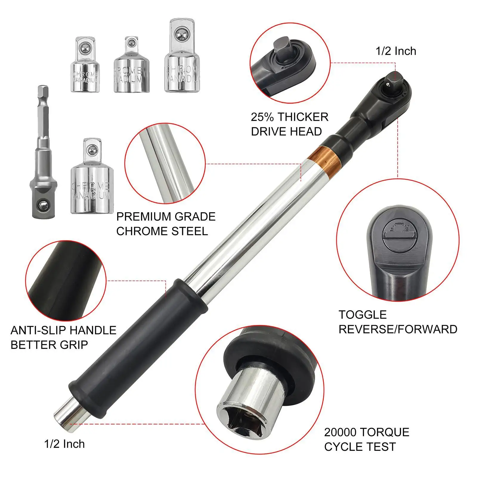 

Offset Extension Wrench Heavy Duty Easy to Carry Sturdy with Socket Adapters
