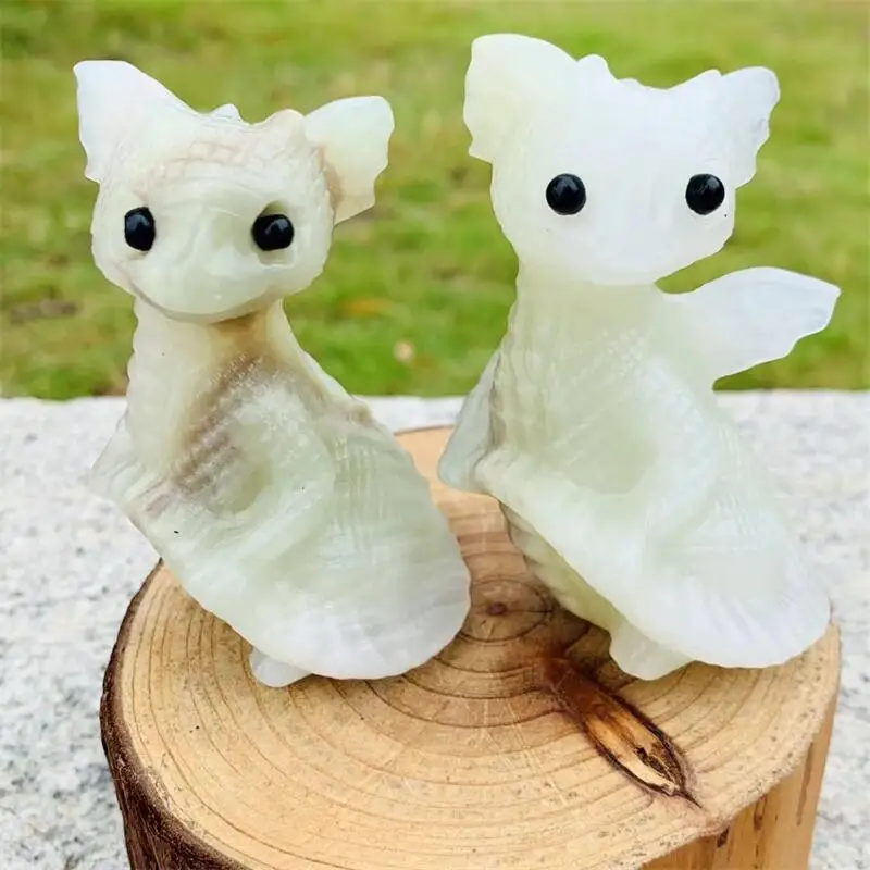 8CM Natural Jade Cartoon Dragon Carving Sculpture Healing Gemstone Crystal Crafts For Home Decoration Ornament 1PCS