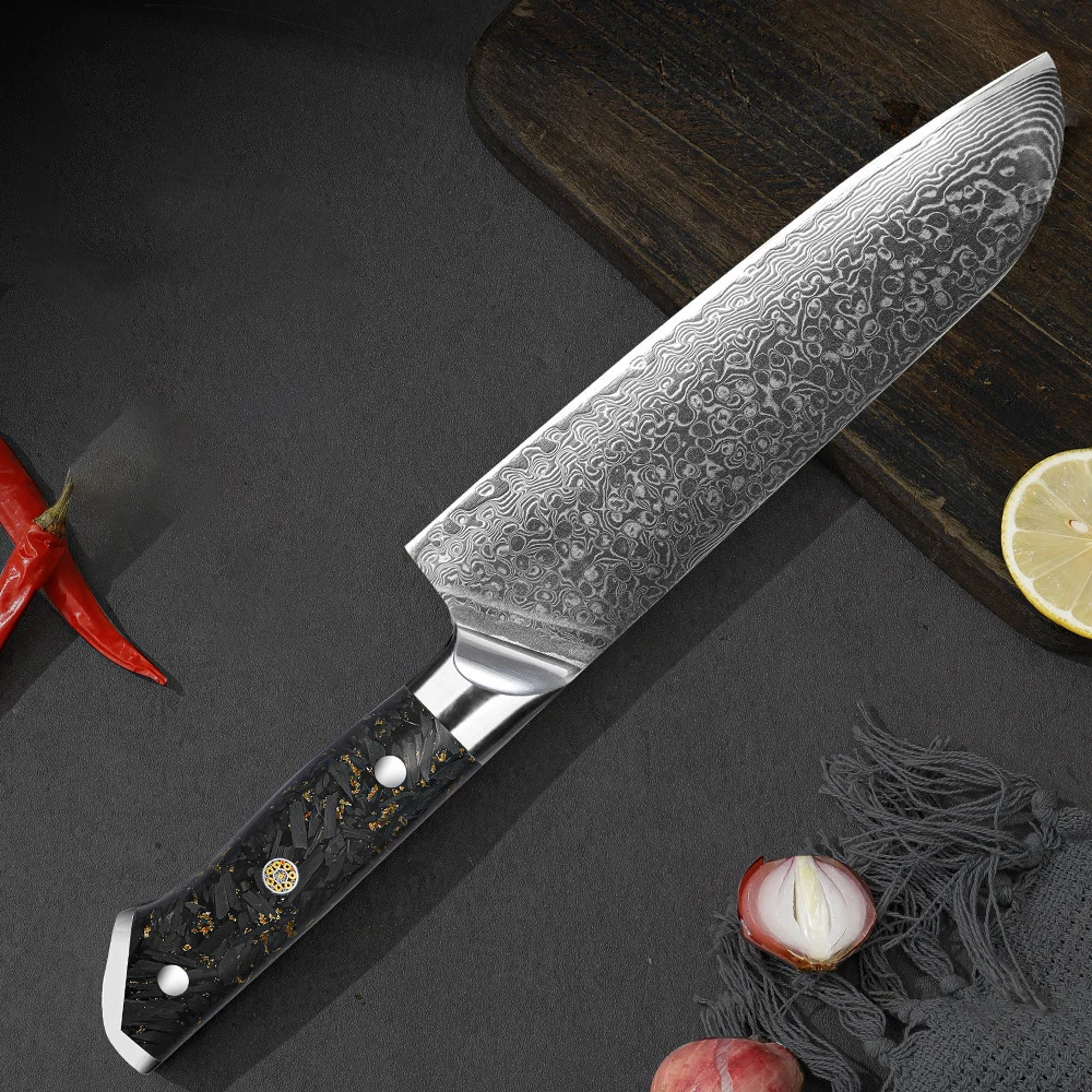 

Santoku Knife 10Cr15CoMoV 67 Layers Damascus Steel Blade Chefs Cleaver Slicing Sushi Kitchen Knives Cooking Tools Resin Handle